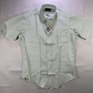 Vintage The Denver Dress Shirt Mens 15.5 Green Stripe Short Sleeve Made USA